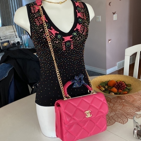 Vintage Black Fully Beaded  multicolour Sleeveless Sweater Top Sz L - Picture 10 of 14